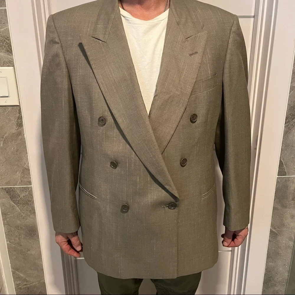 Pierre Cardin brown tan suit jacket one button- military front buttons